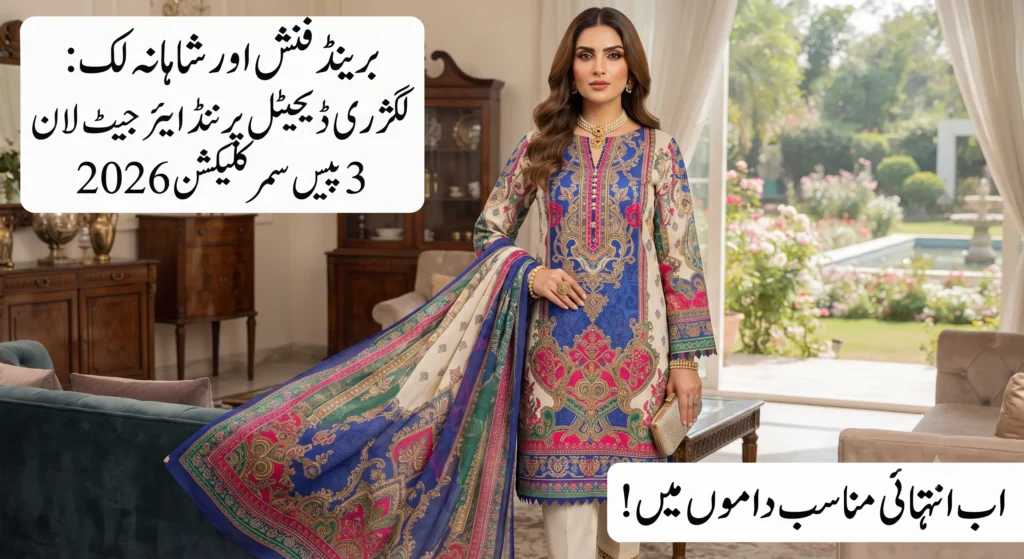 Brand Finish luxury digital printed AirJet lawn 3-piece summer collection 2026 available at wholesale and retail rates in Karachi, featured on Sasta Bol