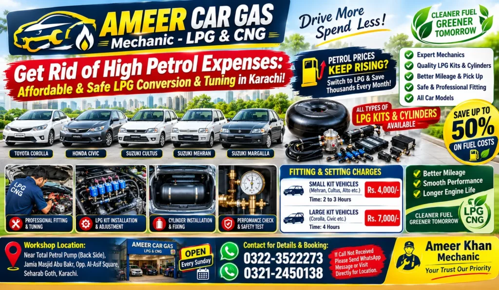 Car LPG kit installation and engine setting at Sohrab Goth Karachi