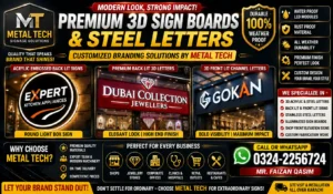 Modern 3D acrylic illuminated signboards and stainless steel letters by Metal Tech
