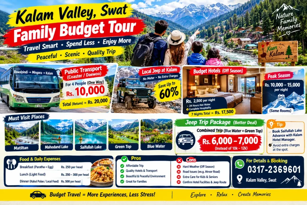 Scenic view of Kalam valley Swat with mountains and river